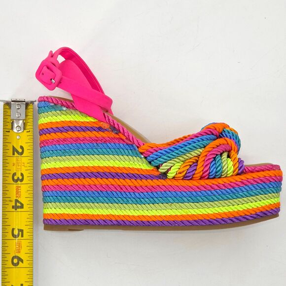 GB Leena Platform Espadrille Sandals Wedges Size 6 Rainbow Cord Pride Summer - Picture 9 of 10